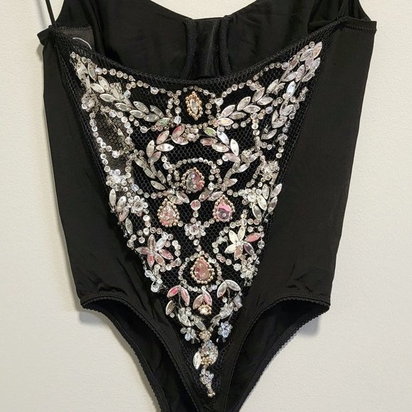 La Perla Tops - VINTAGE LA PERLA RITMO Black Bodysuit with Jeweled & Beaded Back  Size 42/6